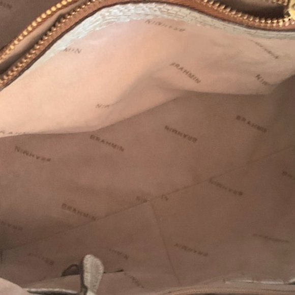 Brahmin Silver Celia Bag with Pecan trim and orange piping. - Picture 5 of 14